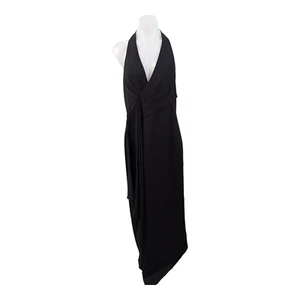 Aidan Mattox Size 10 Halter Draped Maxi Sheath Gown Black Cut Out Sleeveless - Picture 1 of 21