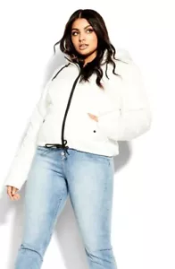 City Chic UK 18 white Streetwise Puffa Jacket Elegant Outwear Hooded coat.... - Picture 1 of 6