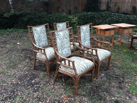 4 McGuire  ? Vintage Rattan Upholstered Arm Chairs Cover