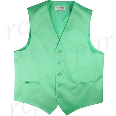 New polyester men's tuxedo vest waistcoat only solid wedding formal aqua green - Image 1 of 2