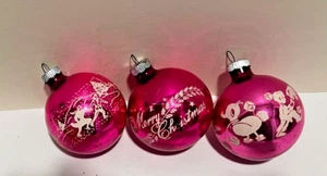 Shiny Brite PINK stenciled glass Christmas ornaments PLUS 5 gold - Picture 1 of 2