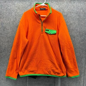 Vintage Ralph Lauren Fleece Pullover Men Large Orange Half Zip Sweatshirt Jacket - Picture 1 of 12