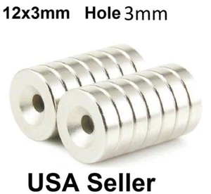 50 100 Strong Countersunk Ring Magnets 12 x 3mm Hole 3mm Rare Earth Neodymium - Picture 1 of 4