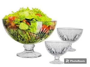 7Pcs Daisy Footed Glass Bowls Set Fruit Salad Bowls Trifle Dessert Ice Cream - Picture 1 of 1