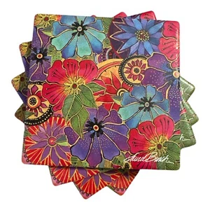 Monarque Laurel Burch Blossoming Florals 4 Luxury Fine Quality Ceramic Coasters - Picture 1 of 6