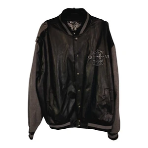 Bare Fox Jacket Men's Extra Large Black Gray Fleece Sleeves Varsity Snap Up 4XL - Picture 1 of 16