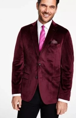 Nuevo con etiquetas Abrigo deportivo Alfani para hombre ajustado terciopelo liso borgoña 40L 40 L  Foto 1 de 4