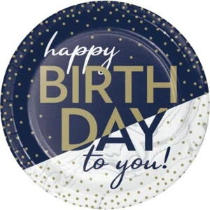 Navy and Gold Milestone Birthday 7 Inch Plates Paper 8 Pack Birthday Tableware - Picture 1 of 1