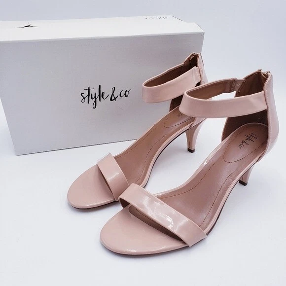 Sandalias de vestir de tacón Style & Co Paycee imitación charol nude para mujer talla 12 Foto 1 de 4