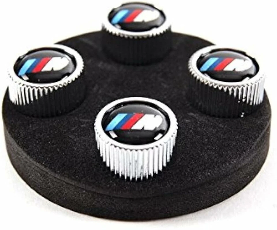 New Genuine BMW M Valve Stem Caps Set Silver (2006-2020) OE 36110421543 - Image 1 of 4
