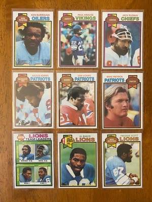 1979 Topps Football 9-card lot - Burrough, Krause, Baker, Lions - Image 1 of 2