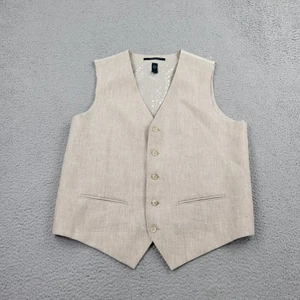 Perry Ellis Linen Vest Mens XL V-Neck Beige Buttons Pockets Sleeveless - Picture 1 of 8