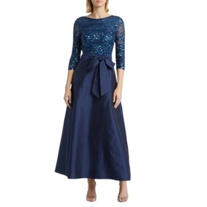 Pisarro Nights Evening Gown Beaded Taffeta Tie Waist Denim Blue Plus SZ 18 NEW* - Picture 1 of 24