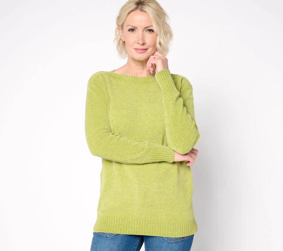 Suéter Belle by Kim Gravel Chenille Cuello Barco Kiwi XL Nuevo Foto 1 de 1