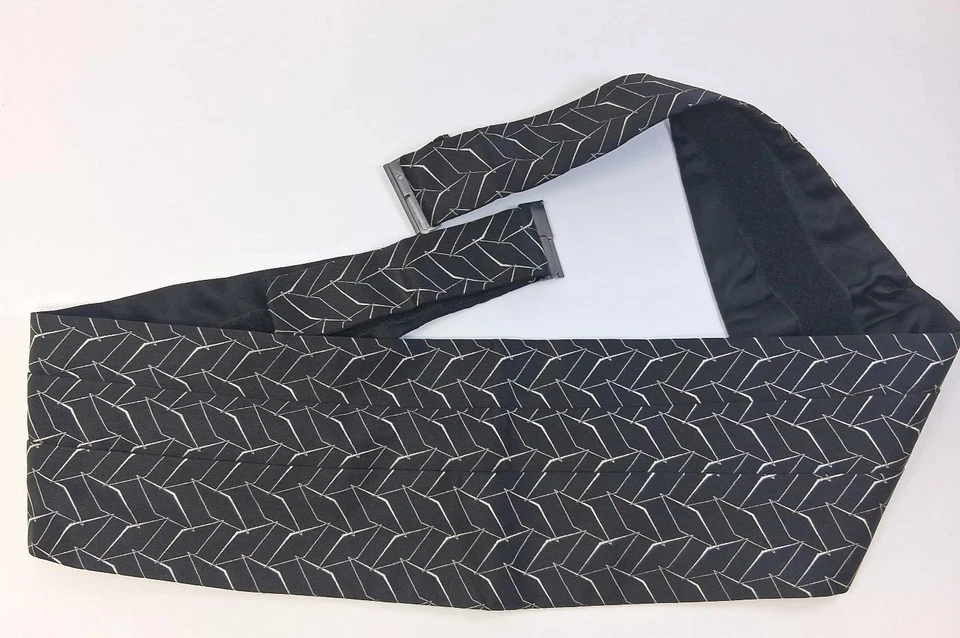 Ermenegildo Zegna Hombres Cummerbund Seda Negro Plata Formal Ajustable Hecho en Italia Foto 1 de 4