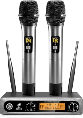 Wireless Microphones, Metal Dual Professional UHF Cordless Dynamic Mic Handheld  - Image 1 of 4