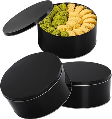 Yopay 3 Pack Cookie Tin with Lid, Round Gift Tin, Black Baking Cake  - Image 1 of 4