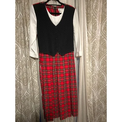 Vestido chaleco sintético a cuadros Miss Dorby vintage años 90 12 hombreras longitud té abuela Foto 1 de 4