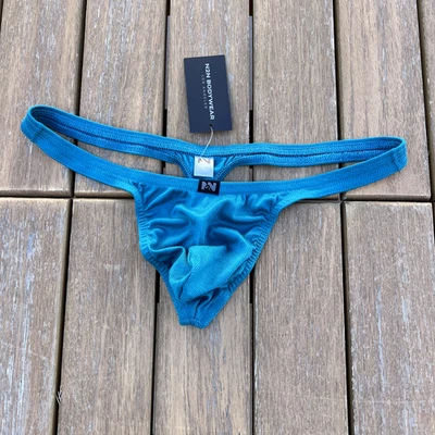 N2N Bodywear Men teal blue rayon rib Thong Underwear size M L  XL - Image 1 of 4