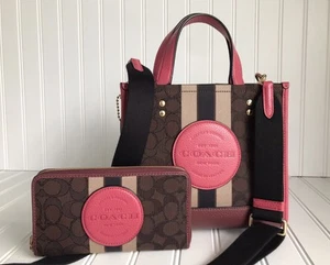 Coach Dempsey Tote 22 and Wallet In Signature Canvas with Stripe C7083 - Picture 1 of 15