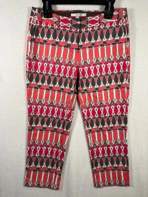 Boden Capri Pants Pink Geometric Petite Size 8 / 8P Gray Cropped Stretch Cotton - Image 1 of 4