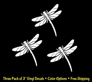 Paquete de tres calcomanías de vinilo Dragonfly de 3" para ventana de coche tabletas vasos - Opciones de color - Imagen 1 de 9