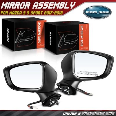 Espejo retrovisor lateral negro para conductor y pasajero 2 piezas con 5 pines para Mazda 3 3 Sport 2017-2018 Foto 1 de 4