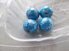 20 mm ICE BLUE With SILVER SNOWFLAKES Bubblegum Beads  Package of  4 Beads