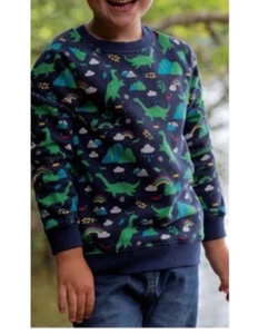 Frugi Boy's Long Sleeve Nessie Printed Rex Sweatshirt in Indigo/Dino World - Picture 1 of 2