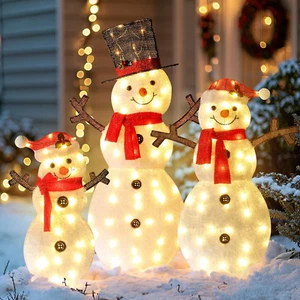 Snowman Christmas Decorations Outdoor, 3-Piece 48/36/24In 2D Light up Snowman Fa - Picture 1 of 7