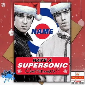 Tarjeta de Navidad personalizada supersónica Oasis Liam Gallagher cualquier nombre o familiar - Imagen 1 de 2