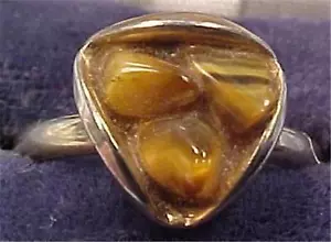 Tiger Eye Ring Silverplate Setting Adjustable Vintage - Picture 1 of 3