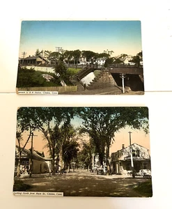 2 Clinton Connecticut Postcards North Main Street & Approach to R.R. Station - Bild 1 von 6