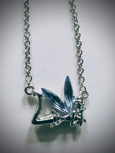 Necklace Fairy Tinkerbell Blue Crystal Sparkling Wings Chain 18" New - Picture 1 of 6