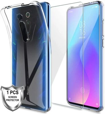 LITTLE BOUTIK Coque Silicone TPU Transparente + Verre Trempe Pour Xiaomi Mi 9T/Mi 9T Pro/Redm