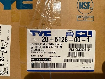 Faro Lámpara 97-03 Malibu/97-99 Cutlass Izquierdo/Conductor TYC 20-5128-00-1 Foto 1 de 4