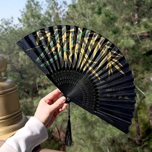 Chinese Japanese Silk Folding Fan Wooden Shank Classical Dance Fan High Qual _ha - Picture 1 of 7