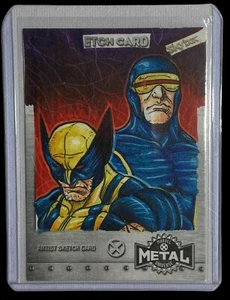 2021 UD Skybox X-Men Metal Universe Etch WOLVERINE CYCLOPS Helio Oliveira sketch - Picture 1 of 2