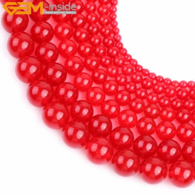 Cuentas sueltas redondas de piedras preciosas de jade rojo para hacer joyas de 15" al por mayor Foto 1 de 4