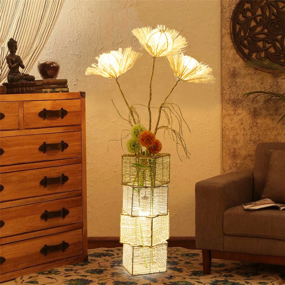 130CM Dimmable Standing Floor Lamp Flower Rattan LED Night Light Home Art Decor - Image 1 of 4