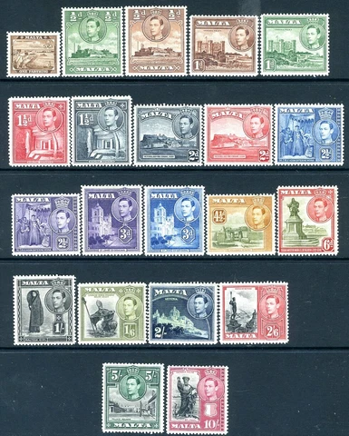 MALTA-1938-43 Set to 10/- Sg 217-231 MOUNTED MINT Cover