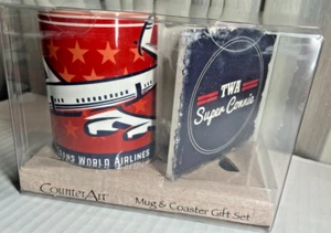 Trans World Airlines TWA Kaffeetasse Becher & Untersetzer SUPER CONNIE Geschenkset 15 Unzen NEU - Bild 1 von 18