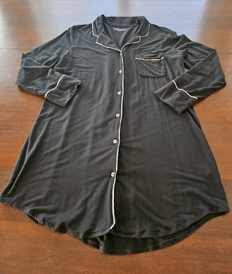 Victoria's Secret Black Button Sleep Shirt Dress Medium Pajama Nightgown - Image 1 of 4