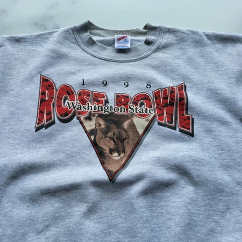 Vintage Washington State Cougars Sweatshirt Size XL Made in USA Gray Rose Bowl Cover