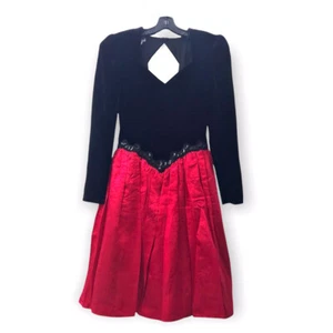 Scott McClintock Vintage 80s Red Taft Black Velvet Party Dress Size 4 HD1 - Bild 1 von 9