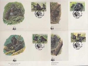 RWANDA 1985 WWF GORILLAS FDC’s (x4) (ID:563/D39747) - Picture 1 of 1