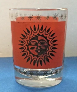 Vintage Celestial Aztec Sun Atomic 24K Gold Jeanette Old Fashioned Glass MCM - Picture 1 of 4