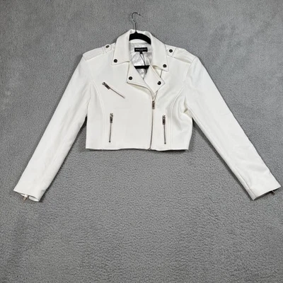 NWT Generation Love Jacket Womens XS White Cosita Crepe Moto Biker Cropped Zip - Image 1 of 4