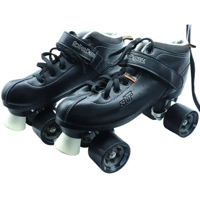 Patines de velocidad cuádruples Roller Derby STR Seven para hombre 9 cuero negro gris  Foto 1 de 4