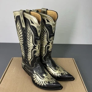 Old Gringo Boot Star Black Gold Leather Cowboy Boots Women's 7.5 NEW - Picture 1 of 10